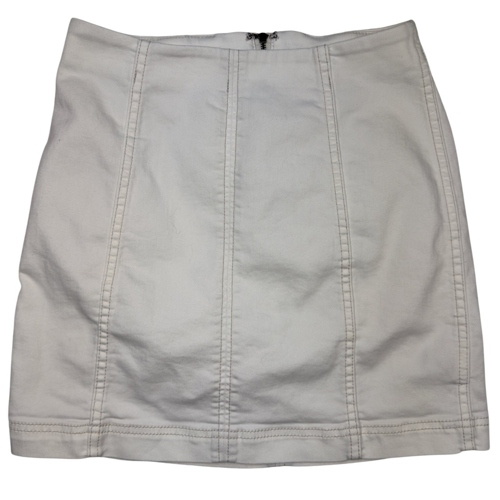 Free People Denim Mini Skirt 4 High Waisted Paneled Zip Back Off White